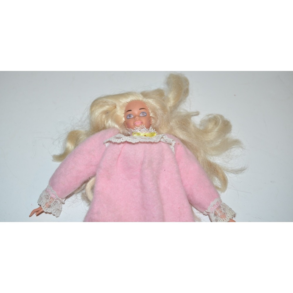 Vtg Mattel Bedtime Barbie 1993 Soft Body Blonde Hair Pink Nightgown 12" Doll Toy